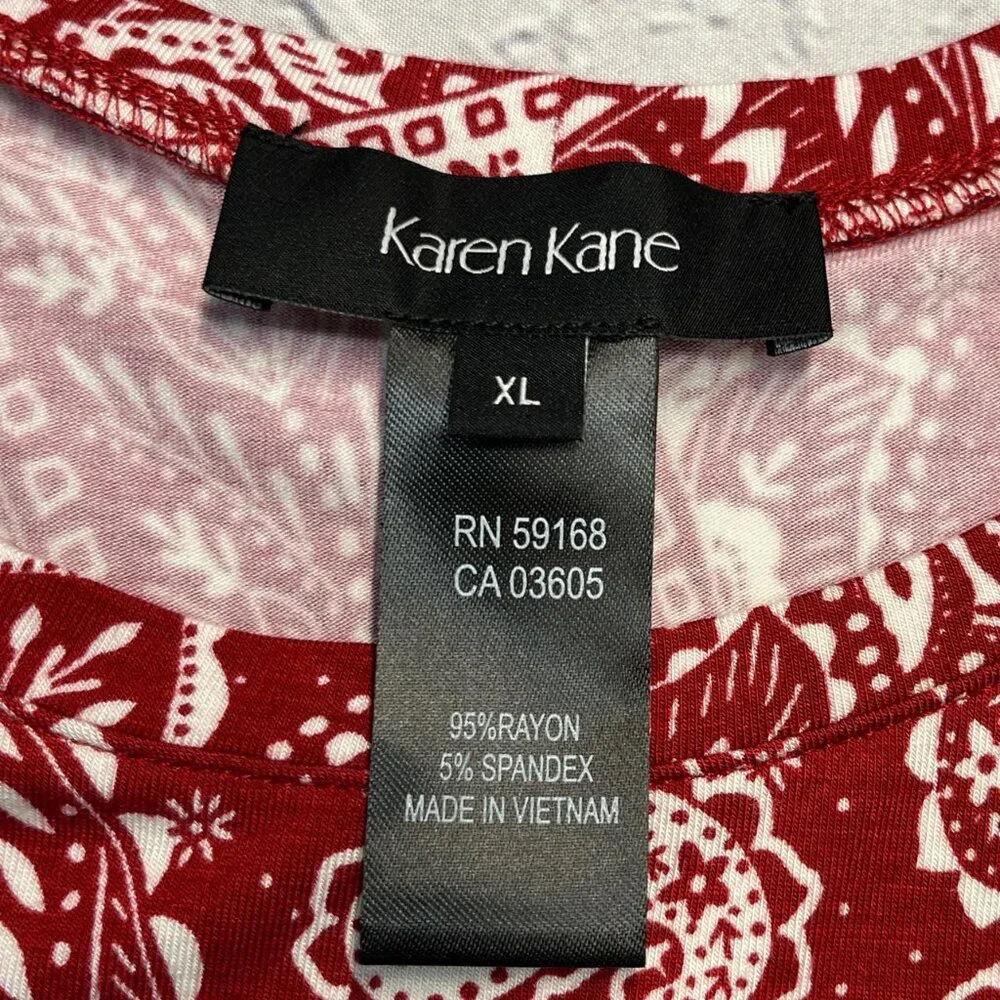 Karen Kane Red Paisley Print Blouse Wide Sleeve (XL) - Picture 2 of 4